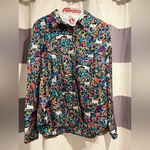 JCREW 100% silk shirt. Size 12. Never worn. Who doesn’t love funky goats!